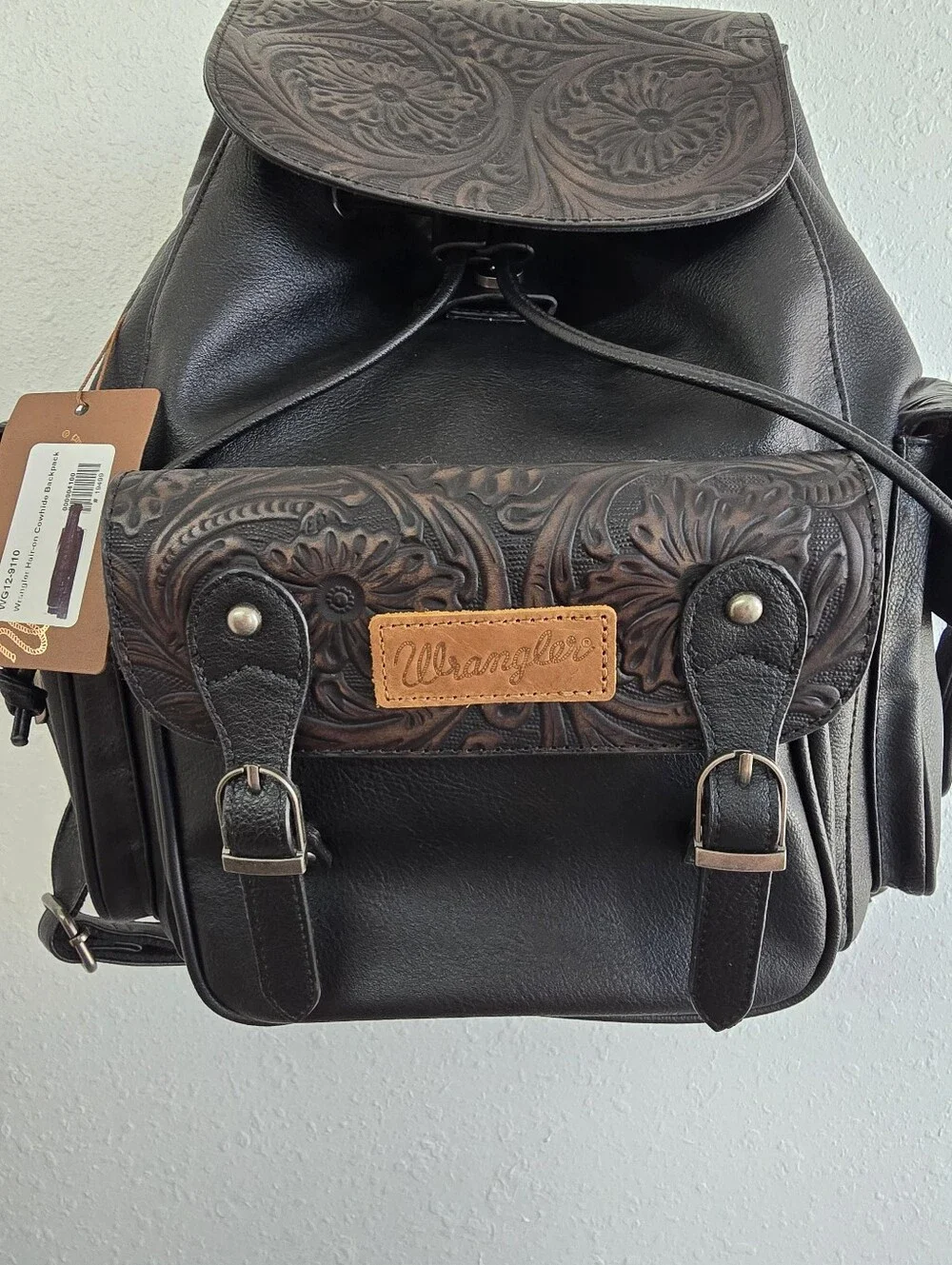 Wrangler Vintage Floral Tooled Backpack Black NWT Western